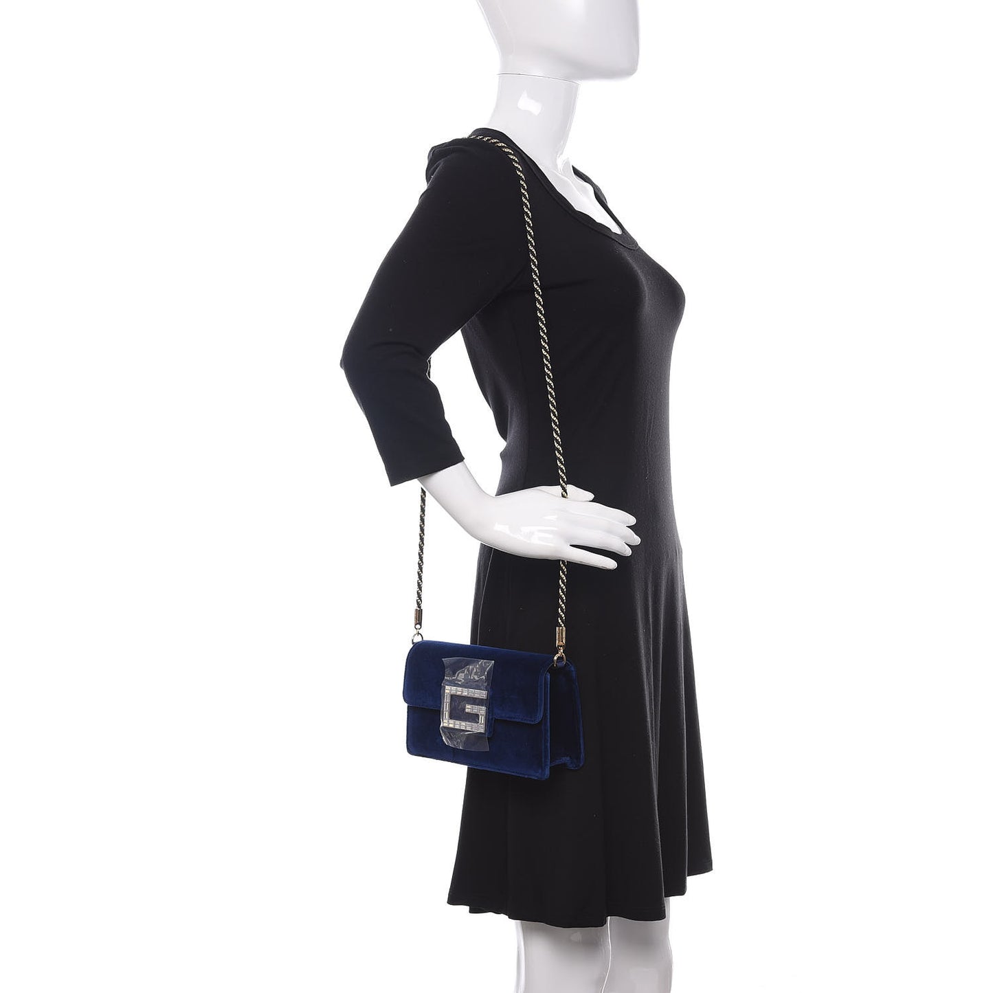 Velvet Crystal Square G Shoulder Bag Cobalt Blue