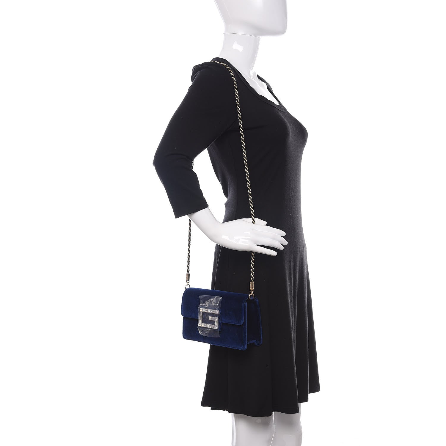 Gucci Velvet Crystal Square G Shoulder Bag Cobalt Blue 2 of 11
