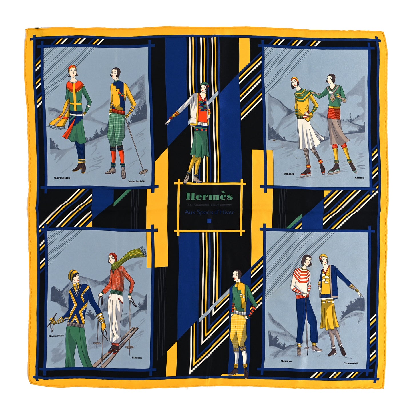 Silk Aux Sports d'Hiver Scarf 70 Bleu Jean Gris Rouge