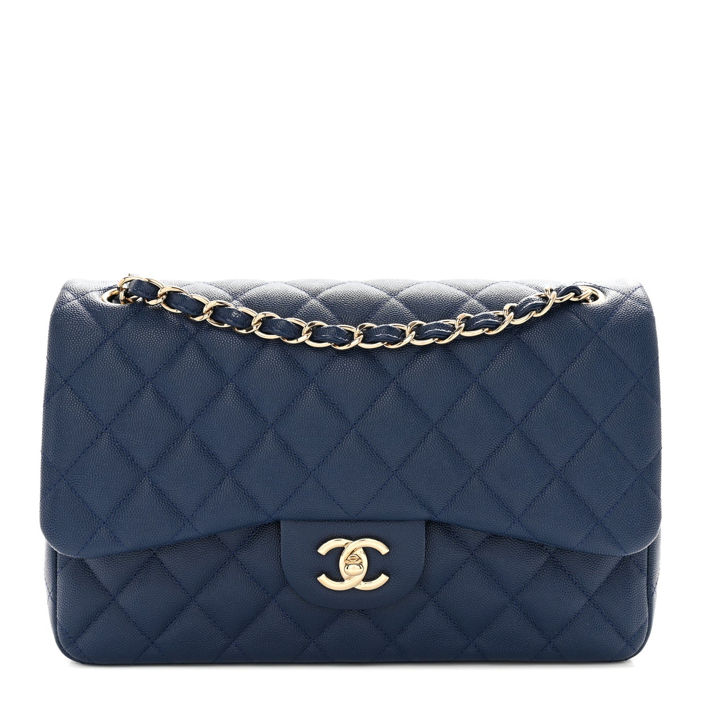 Caviar Quilted Jumbo Double Flap Navy Blue