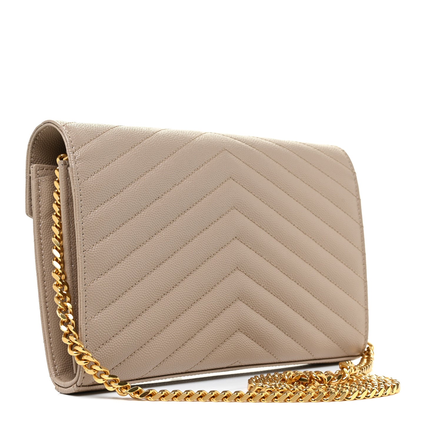 Grain De Poudre Matelasse Chevron Monogram Chain Wallet Dark Beige