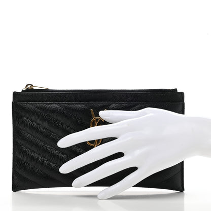 Saint Laurent Grain De Poudre Chevron Monogram Bill Pouch Black 2 of 7