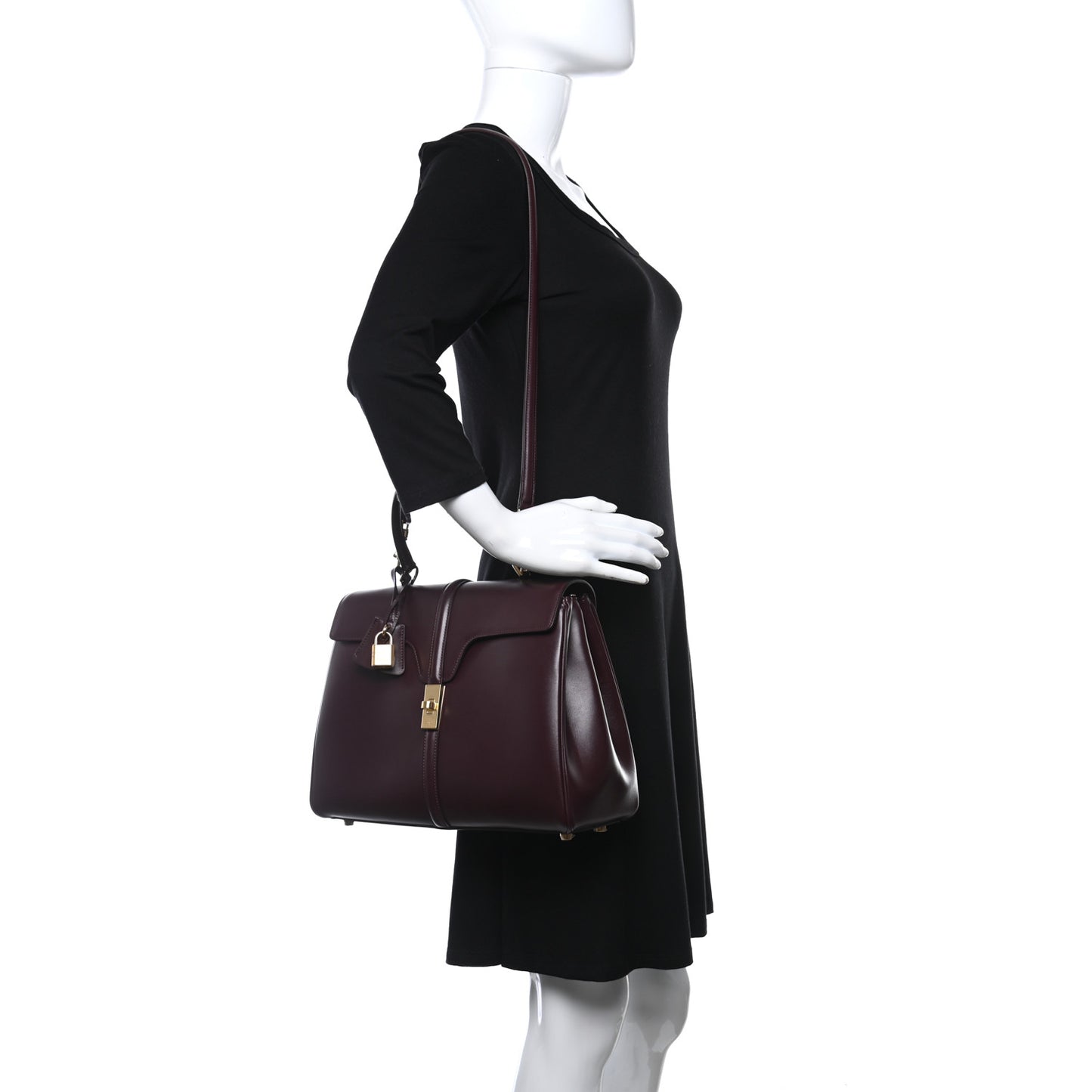 Satinated Calfskin Medium 16 Top Handle Bag Burgundy