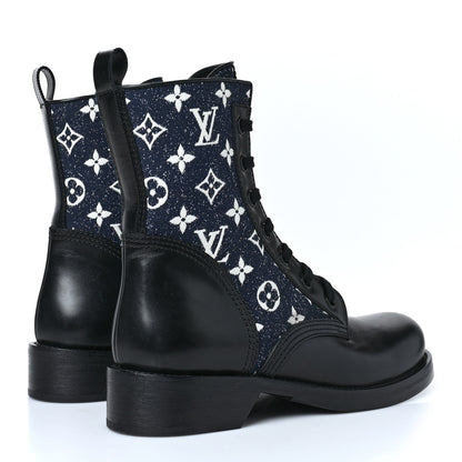 Louis Vuitton Denim Calfskin Metropolis Flat Ranger Boot 39 Navy Blue 4 of 8