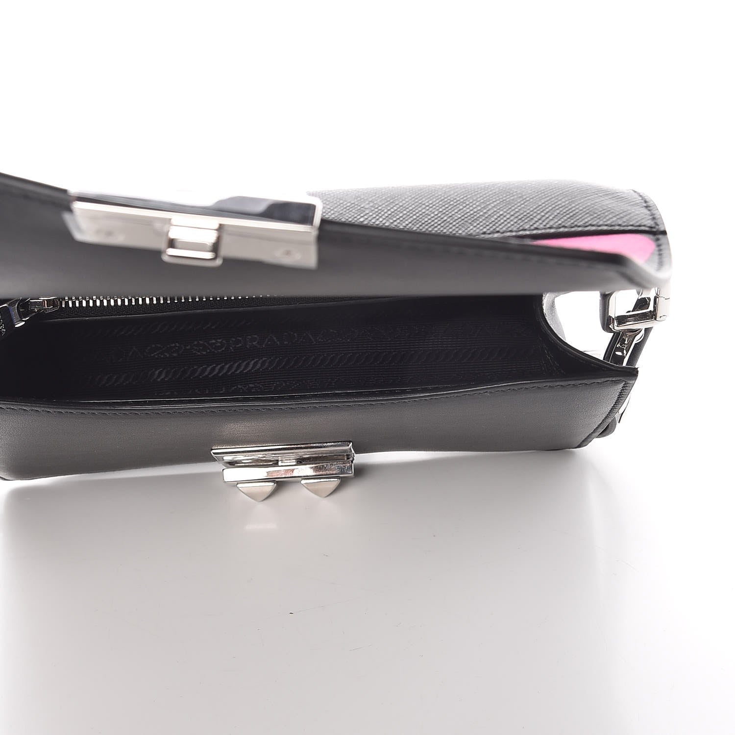 Prada City Calfskin Saffiano Racing Logo Elektra Shoulder Bag Fuxia Black 5 of 7