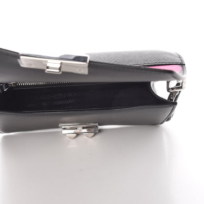 Prada City Calfskin Saffiano Racing Logo Elektra Shoulder Bag Fuxia Black 5 of 7