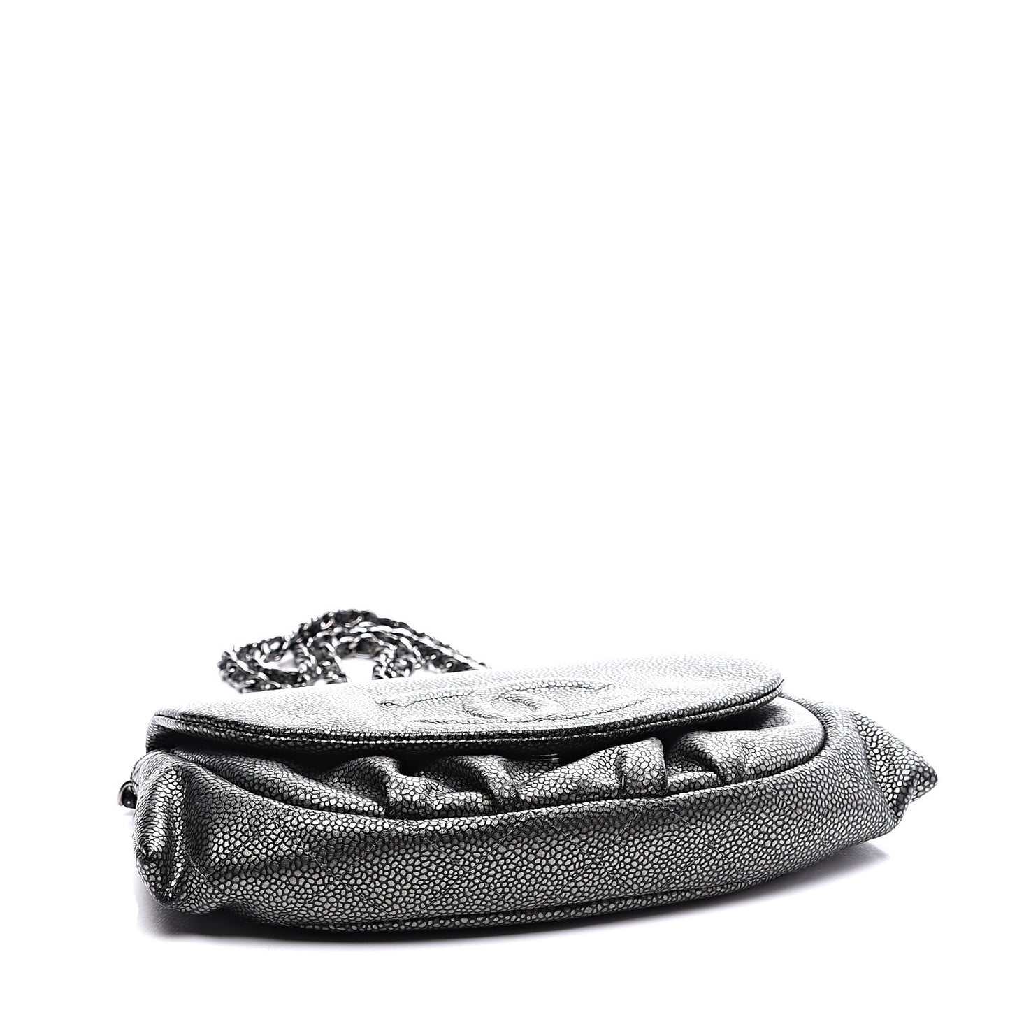 Metallic Caviar Half Moon Wallet On Chain WOC Dark Silver