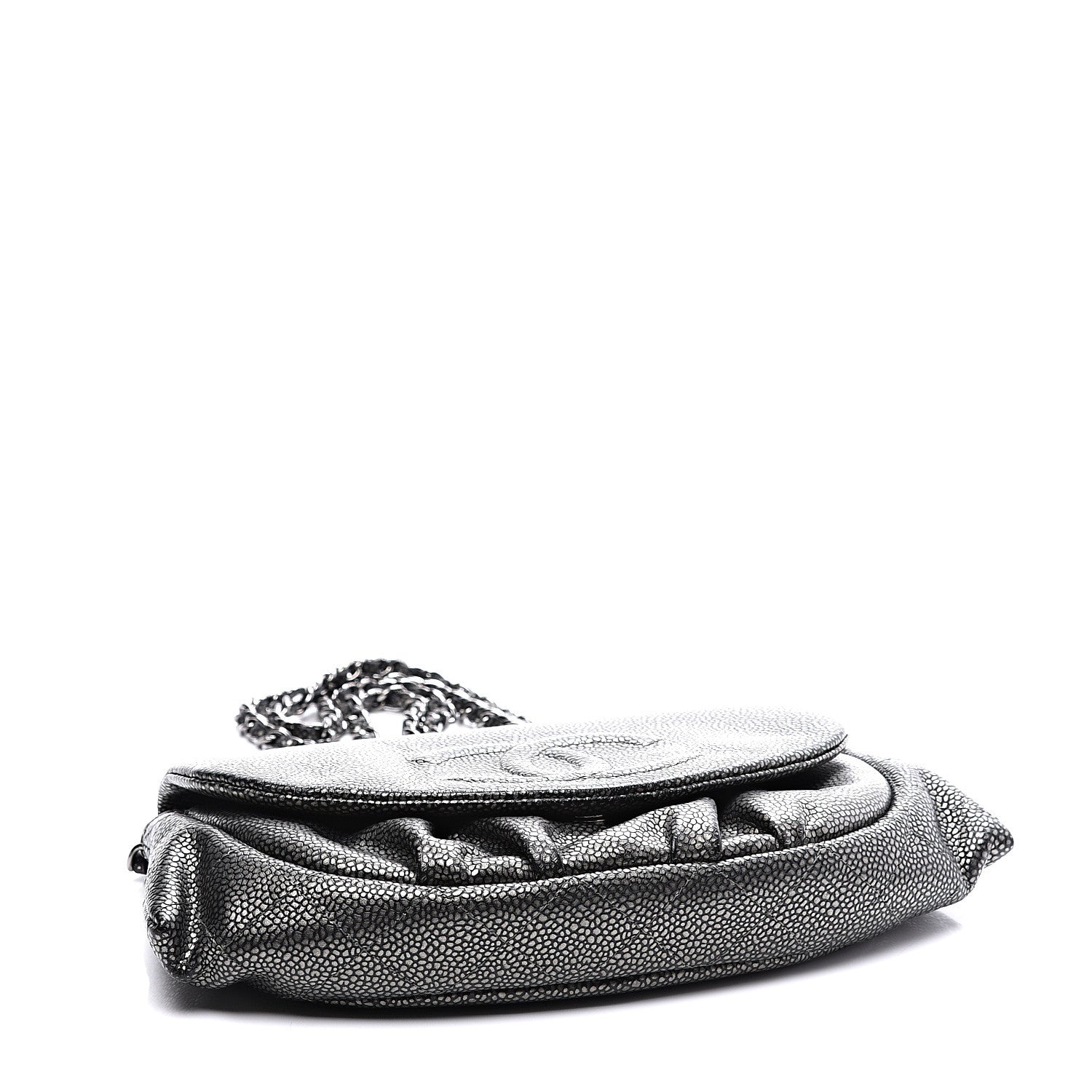 Chanel Metallic Caviar Half Moon Wallet On Chain WOC Dark Silver 3 of 13