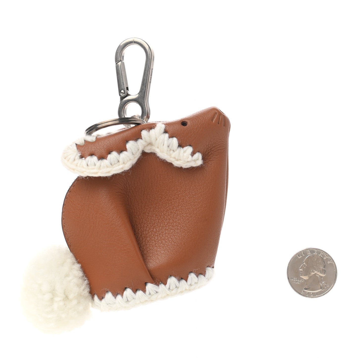 Calfskin Crochet Trip Bunny Charm Tan
