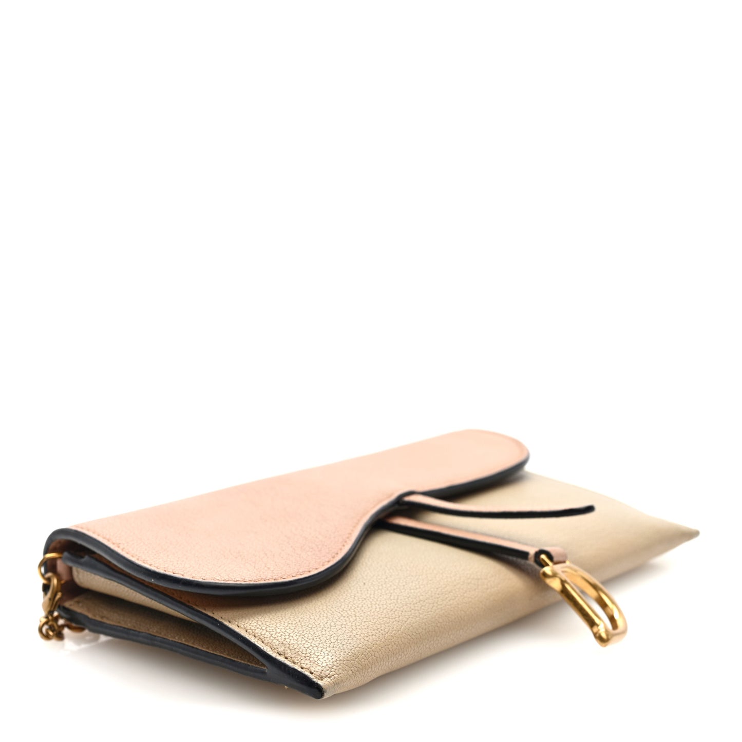Grained Calfskin Saddle Chain Wallet Pouch Beige Taupe
