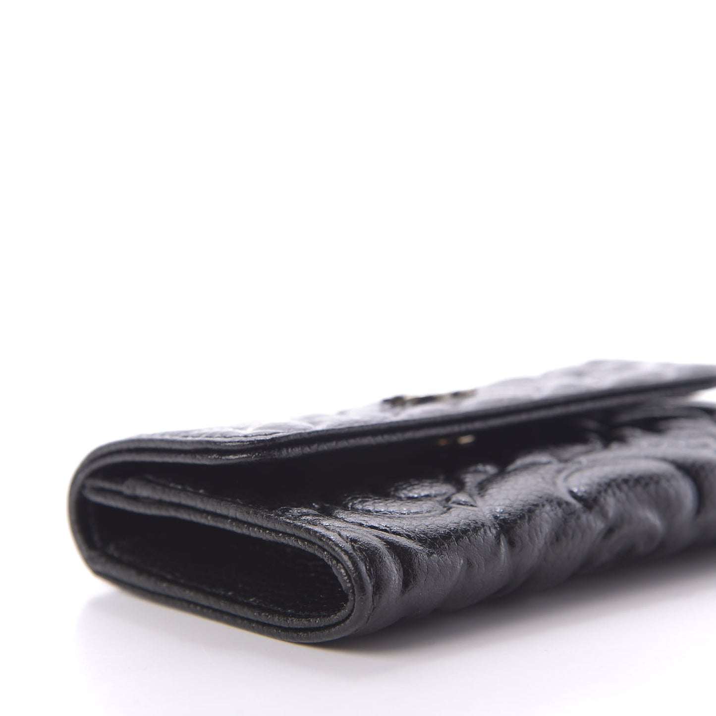 Caviar Camellia Embossed Card Holder Wallet Black