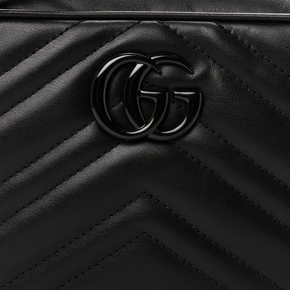 Gucci Calfskin Matelasse Monochrome Mini GG Marmont Chain Shoulder Bag Black 8 of 11