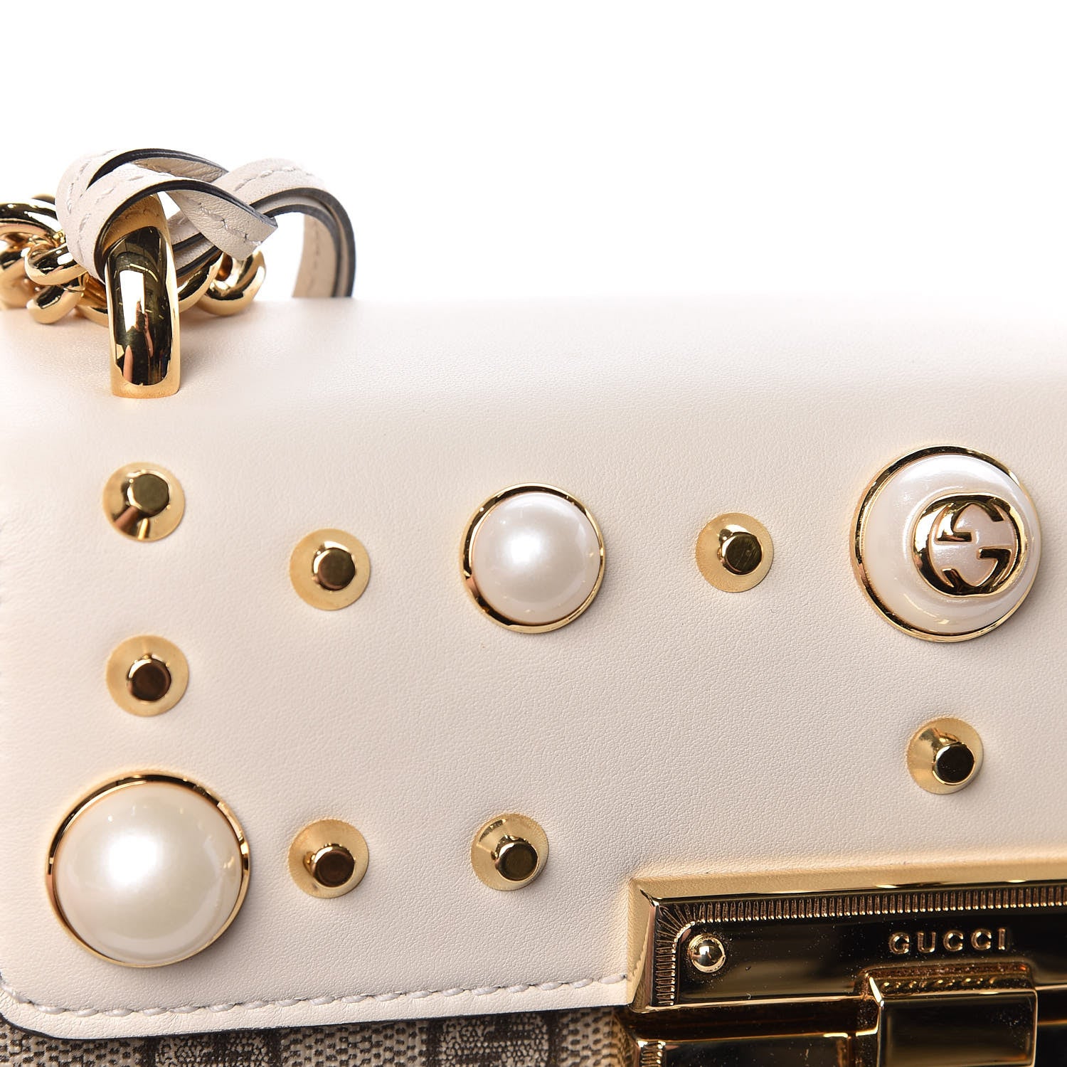 Gucci GG Supreme Monogram Studded Small Padlock Shoulder Bag White 13 of 16
