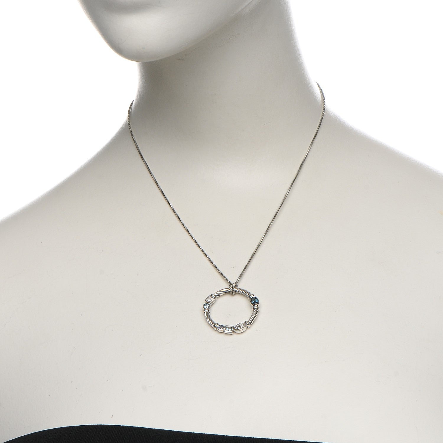 David Yurman Sterling Silver Diamond Blue Topaz Iolite Aquamarine Confetti Pendant Necklace 2 of 6