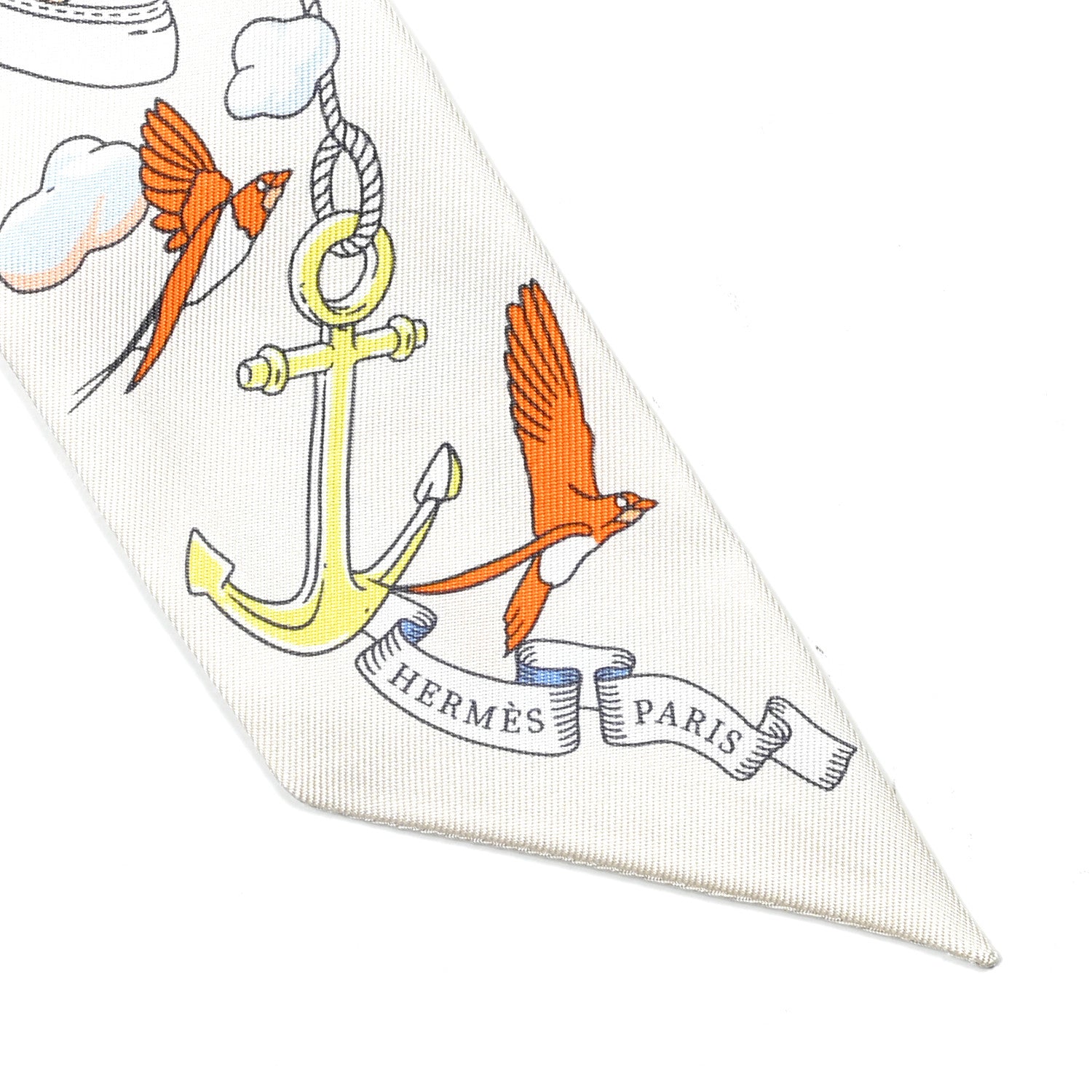 Hermes Silk Sur Mon Nuage Twilly Creme Bleu Ciel Orange 3 of 4