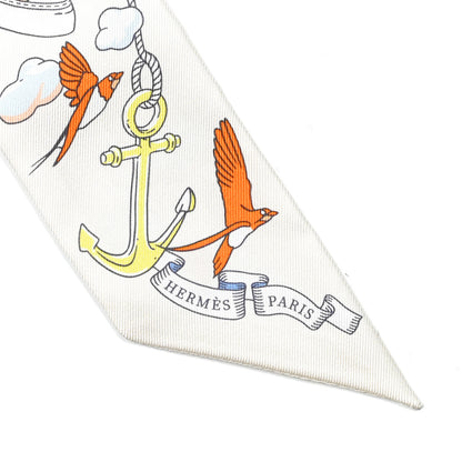 Hermes Silk Sur Mon Nuage Twilly Creme Bleu Ciel Orange 3 of 4