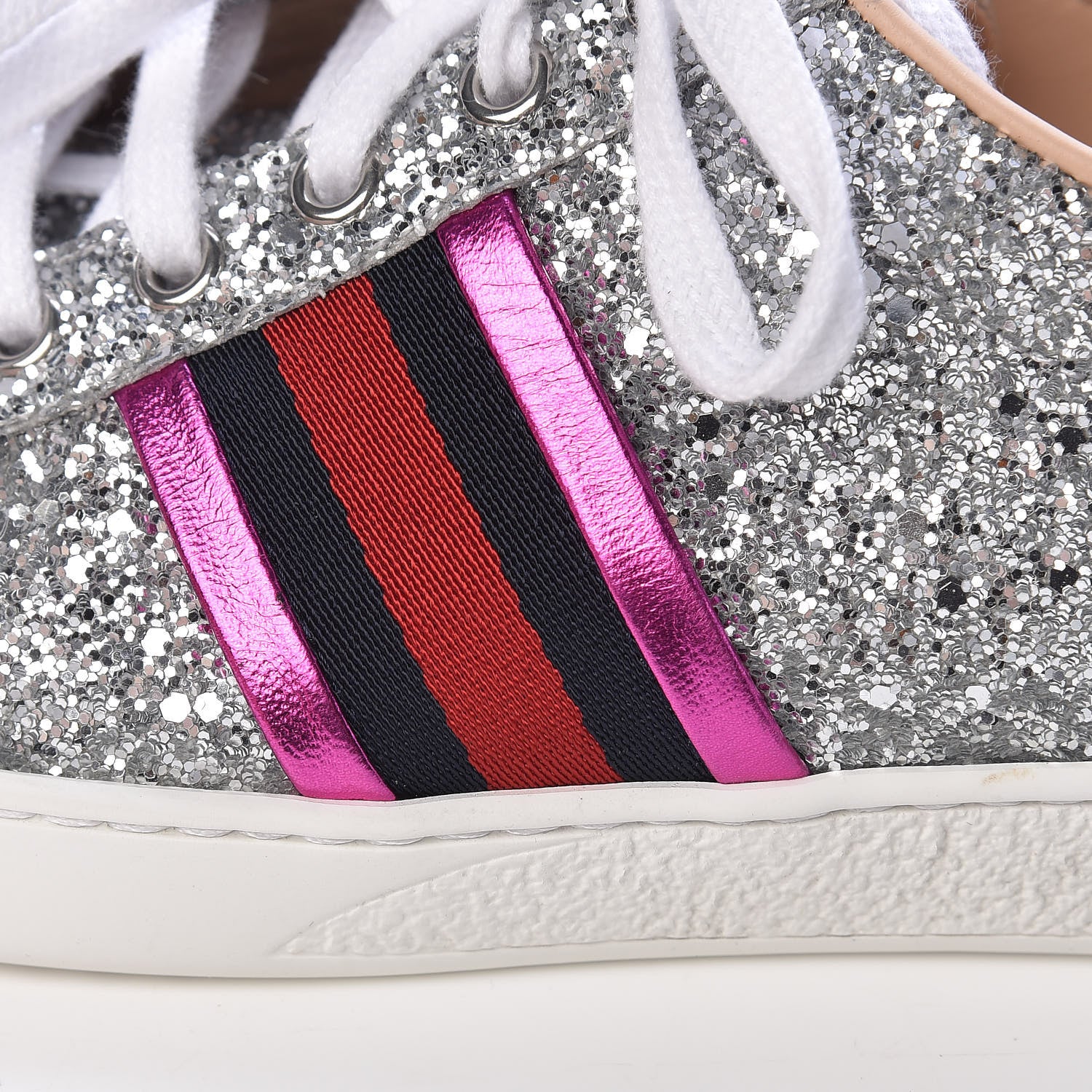 Gucci Glitter Web Womens Ace Sneakers 38.5 Silver 13 of 14