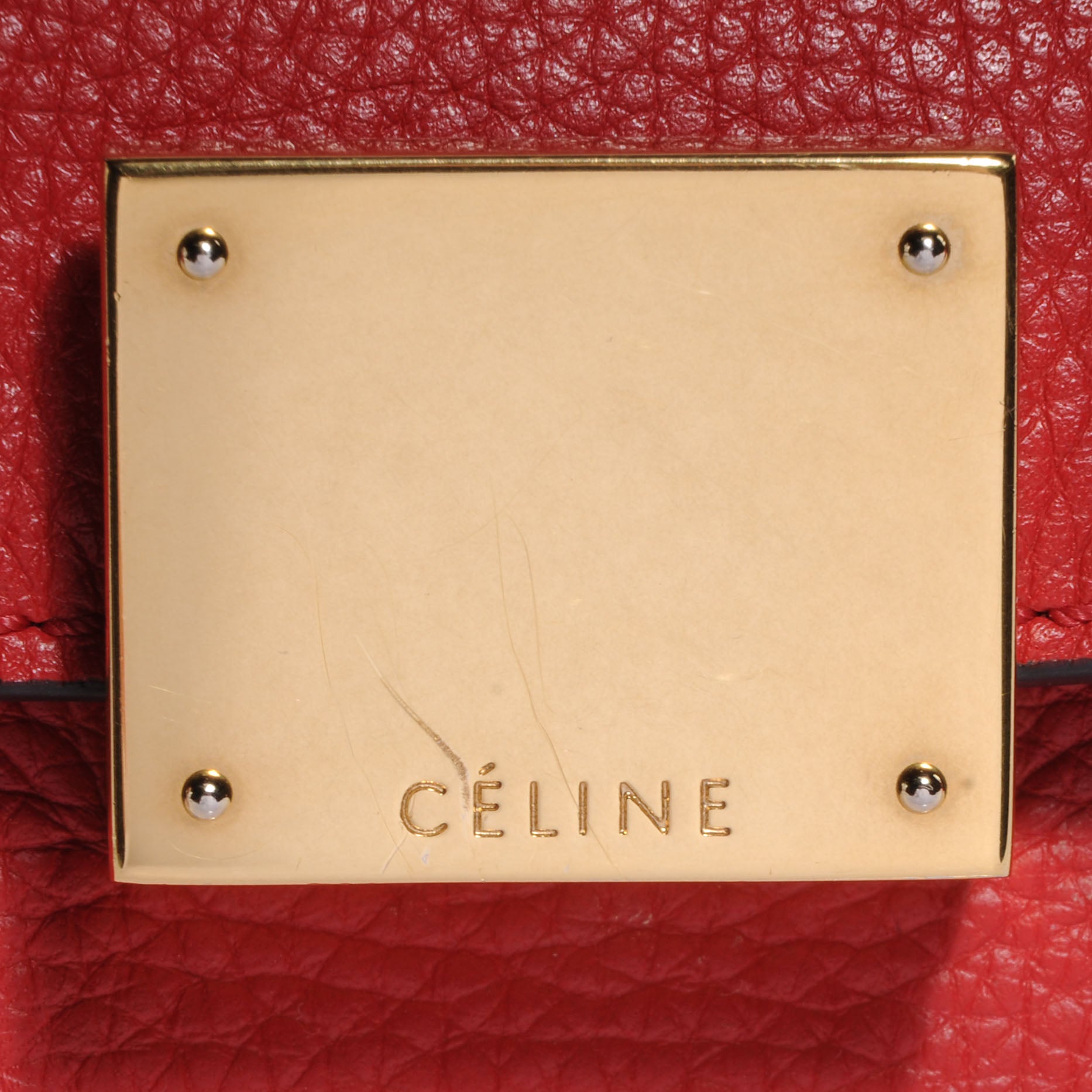 Celine Drummed Leather Suede Small Trapeze Coquelicot 9 of 9