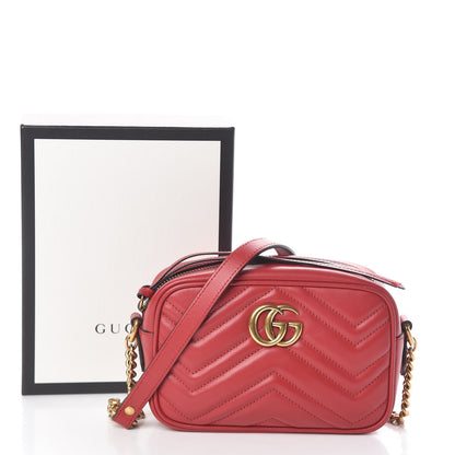 Gucci Calfskin Matelasse Mini GG Marmont Chain Shoulder Bag Hibiscus Red 11 of 11