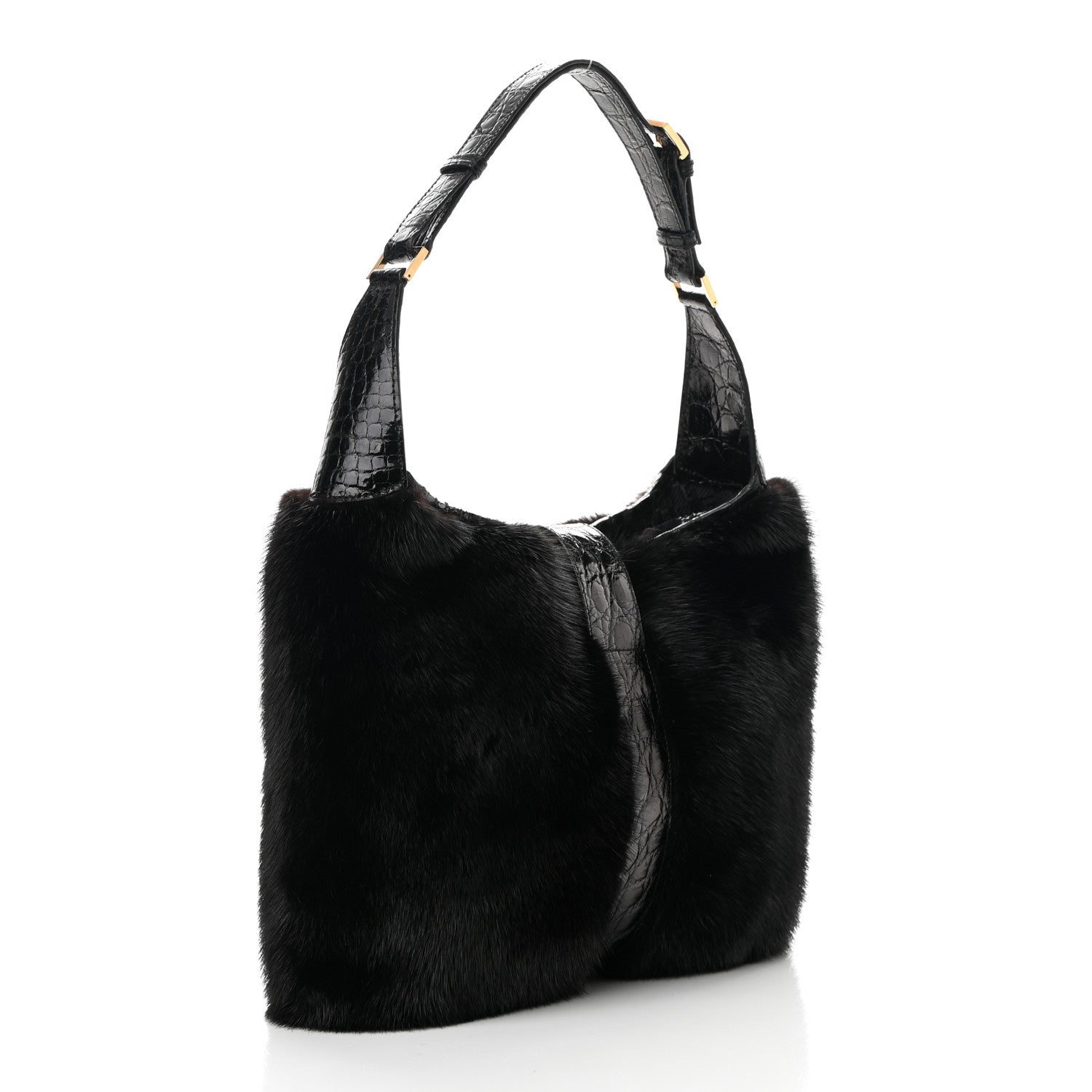 Gucci Mink Fur Crocodile Dionysus Hobo Black 3 of 11