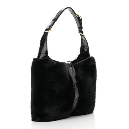 Gucci Mink Fur Crocodile Dionysus Hobo Black 3 of 11