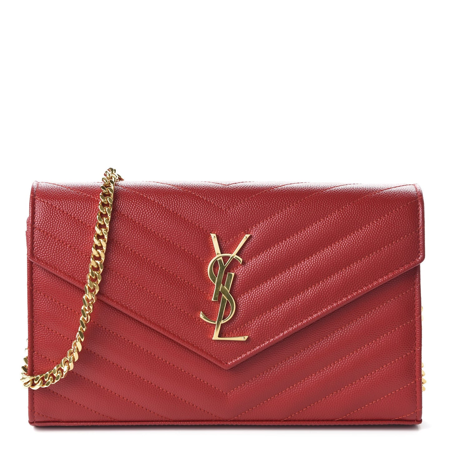 Grain De Poudre Matelasse Chevron Monogram Chain Wallet Red