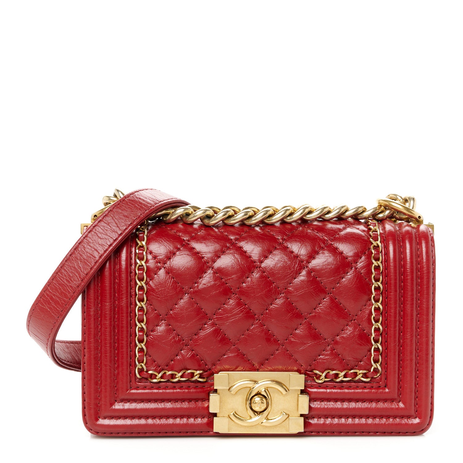 Chanel Aged Calfskin Quilted Small Jacket Boy Flap Red 1 of 10