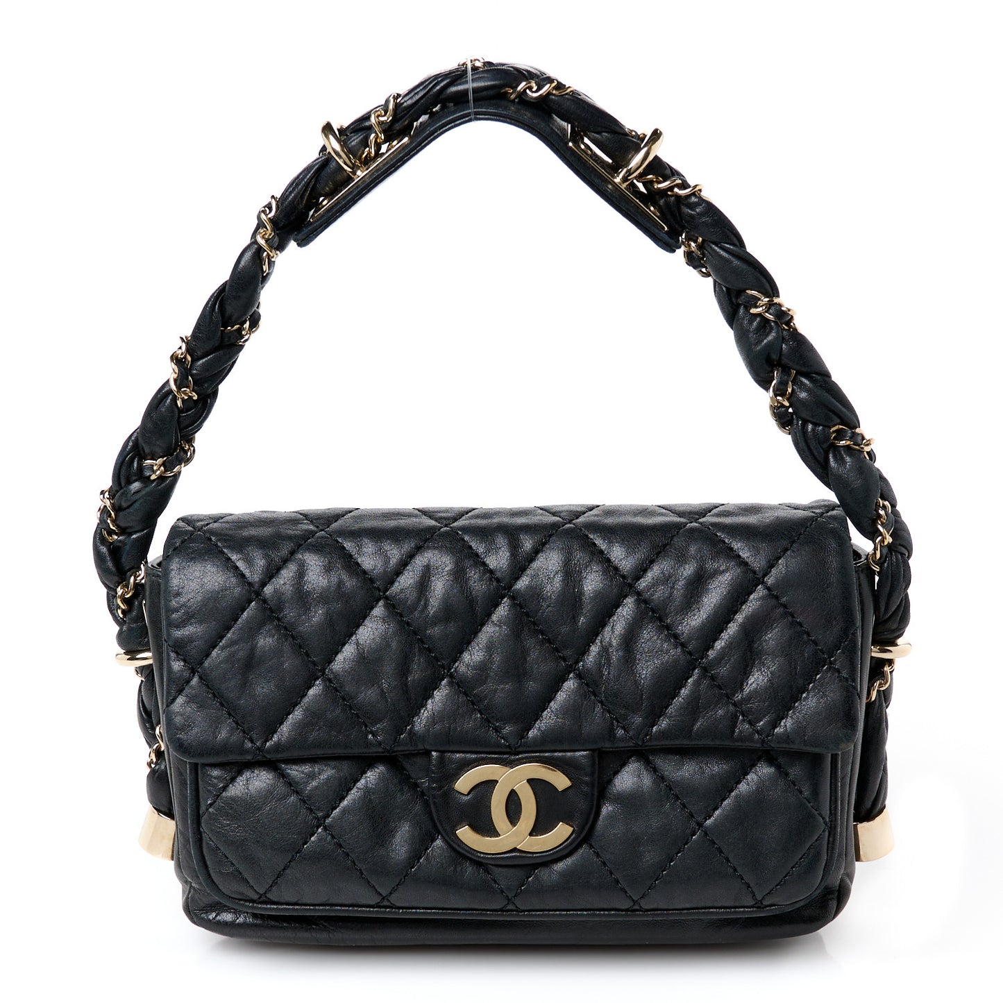 Lambskin Small Lady Braid Flap Black