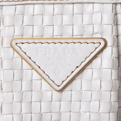 Prada Goatskin Woven Frame Satchel Bianco 8 of 16