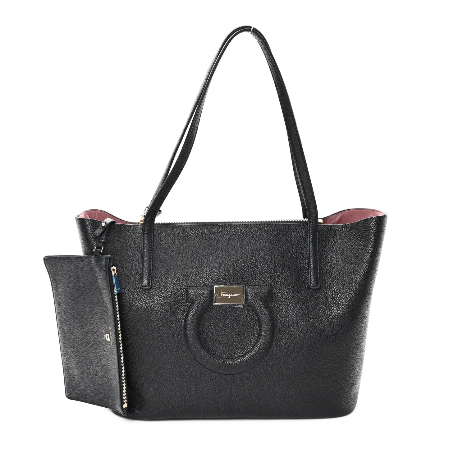 Grainy Calfskin Gancio City Tote Black