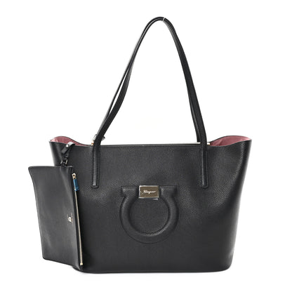 Salvatore Ferragamo Grainy Calfskin Gancio City Tote Black 3 of 10