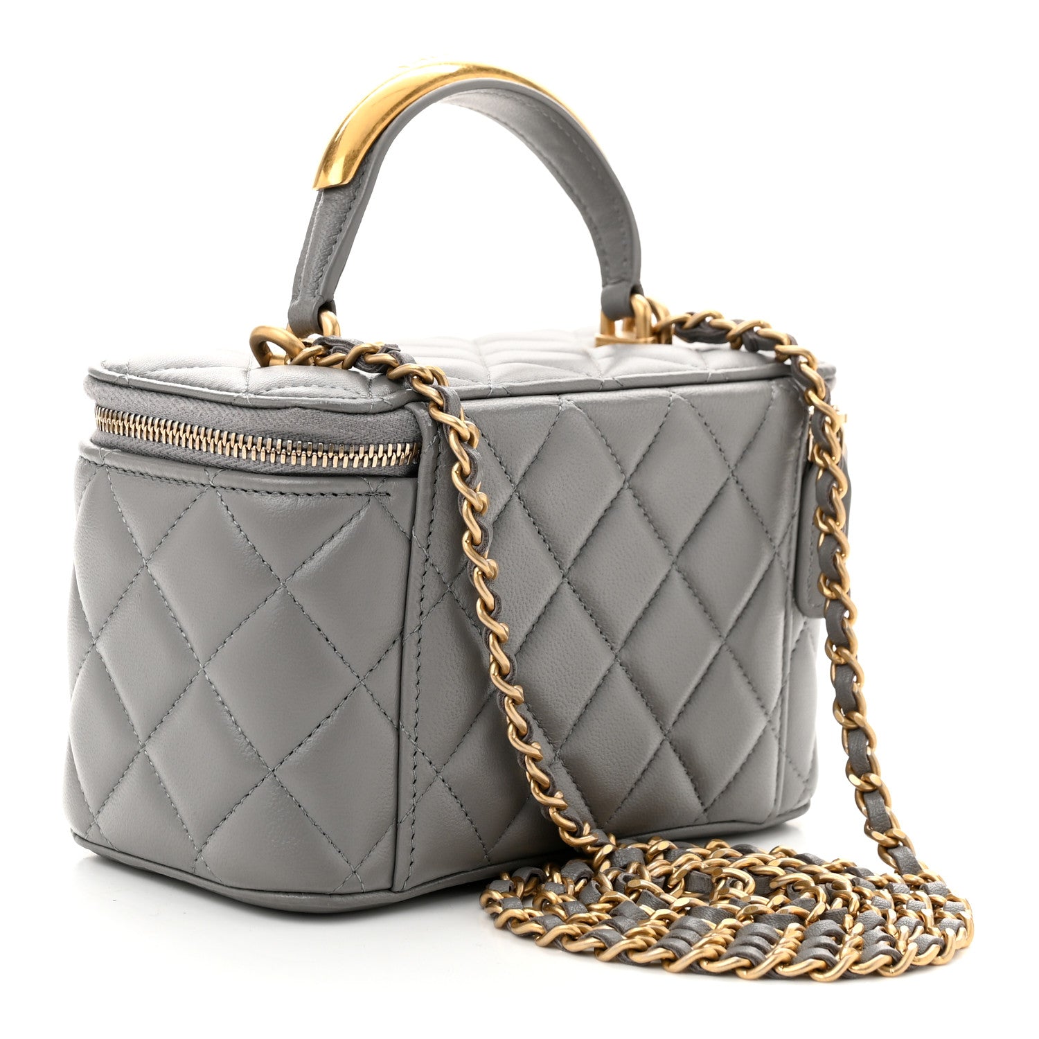 Chanel Lambskin Quilted Metal Small Top Handle Vanity Case With Chain Grey 3 of 10