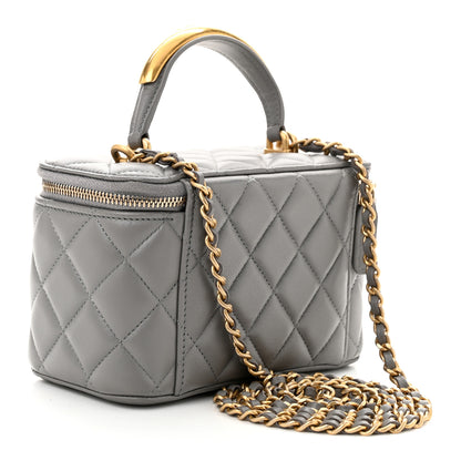 Chanel Lambskin Quilted Metal Small Top Handle Vanity Case With Chain Grey 3 of 10