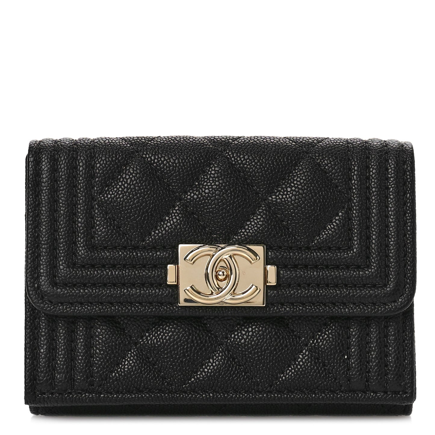 Caviar Quilted Small Boy Flap Wallet Black