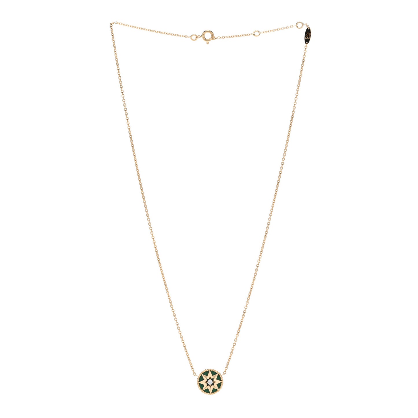 18K Yellow Gold Diamond Malachite Rose Des Vents Necklace