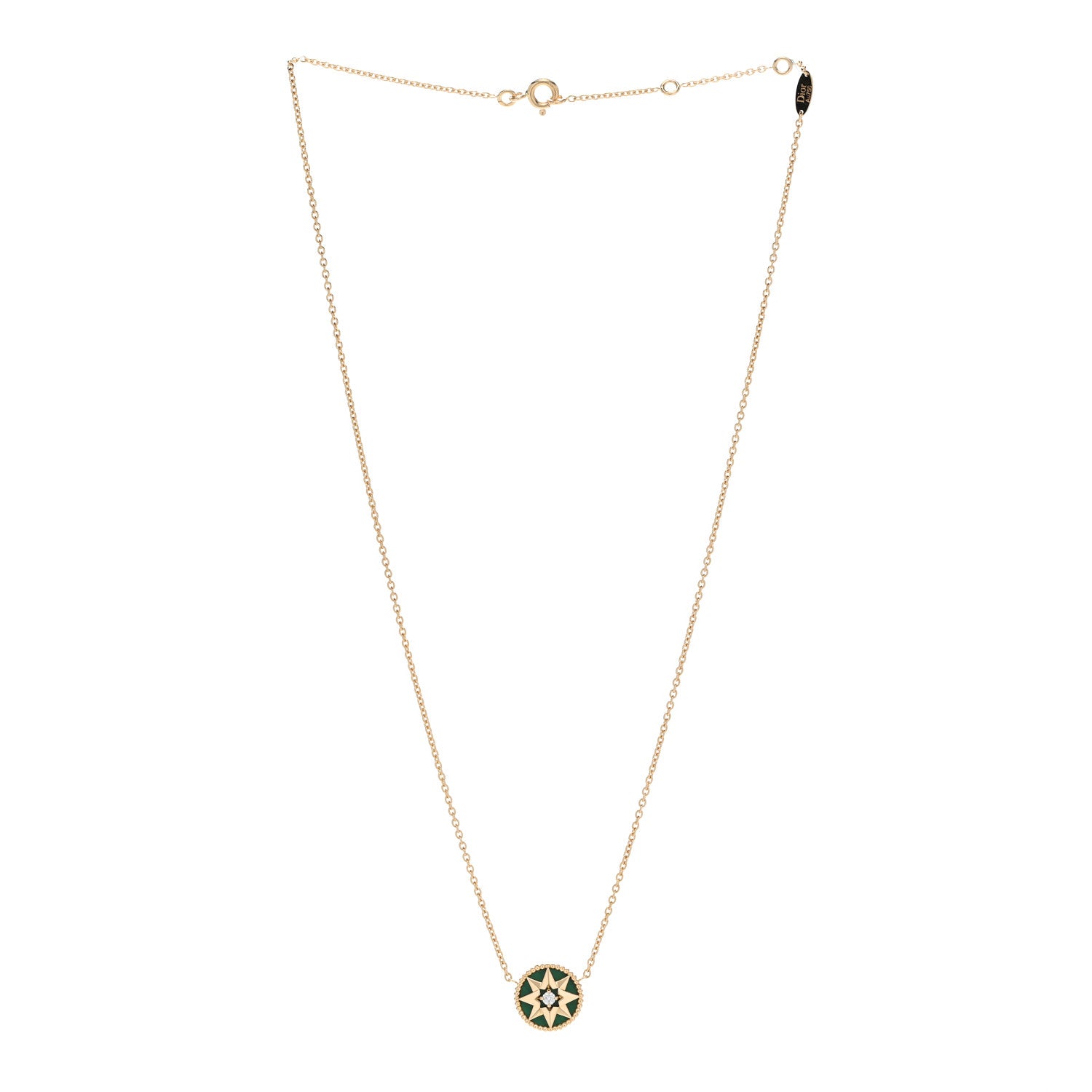 Christian Dior 18K Yellow Gold Diamond Malachite Rose Des Vents Necklace 3 of 6