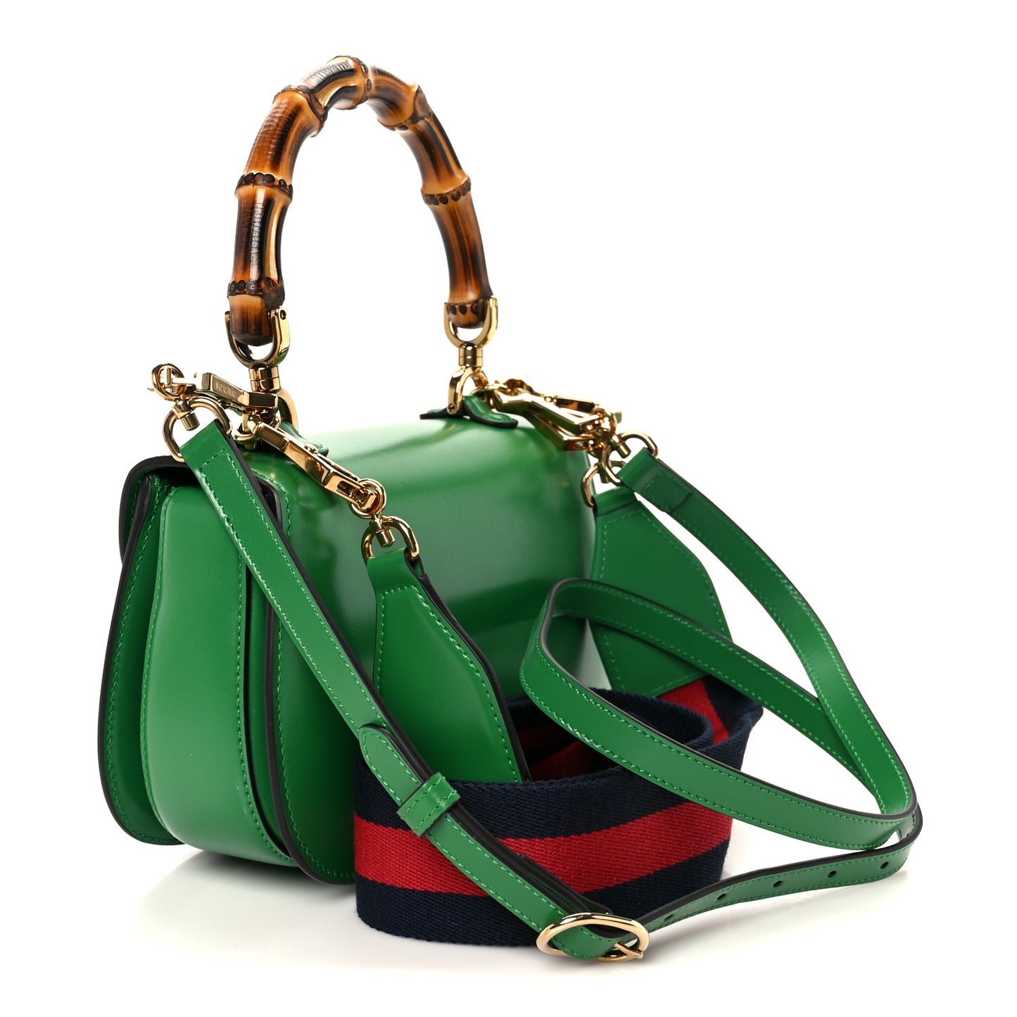 Boarded Dyana Lux Calfskin Web Small Bamboo 1947 Top Handle Bag Spring Green