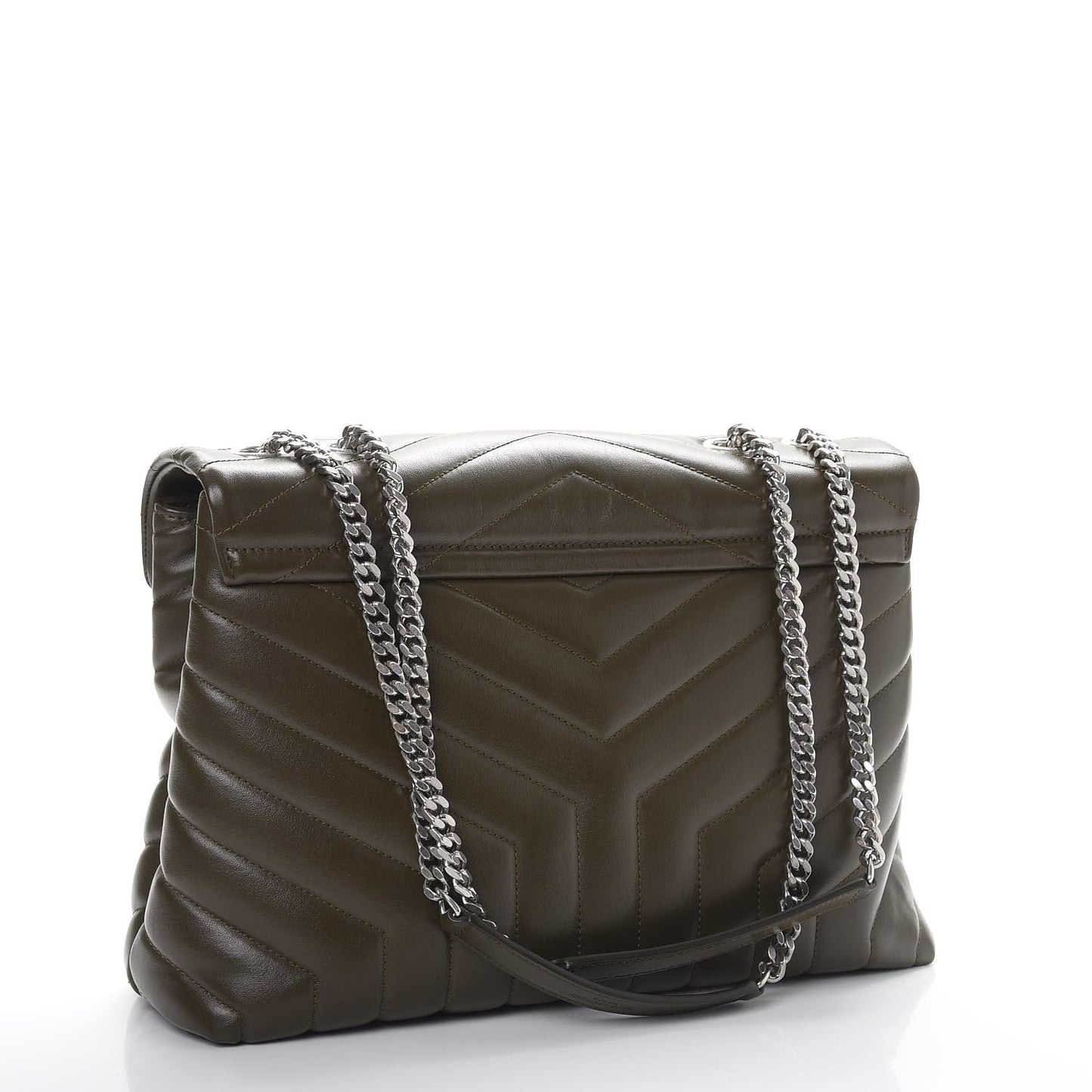 Calfskin Y Quilted Monogram Medium Loulou Chain Satchel Kaki Fonce