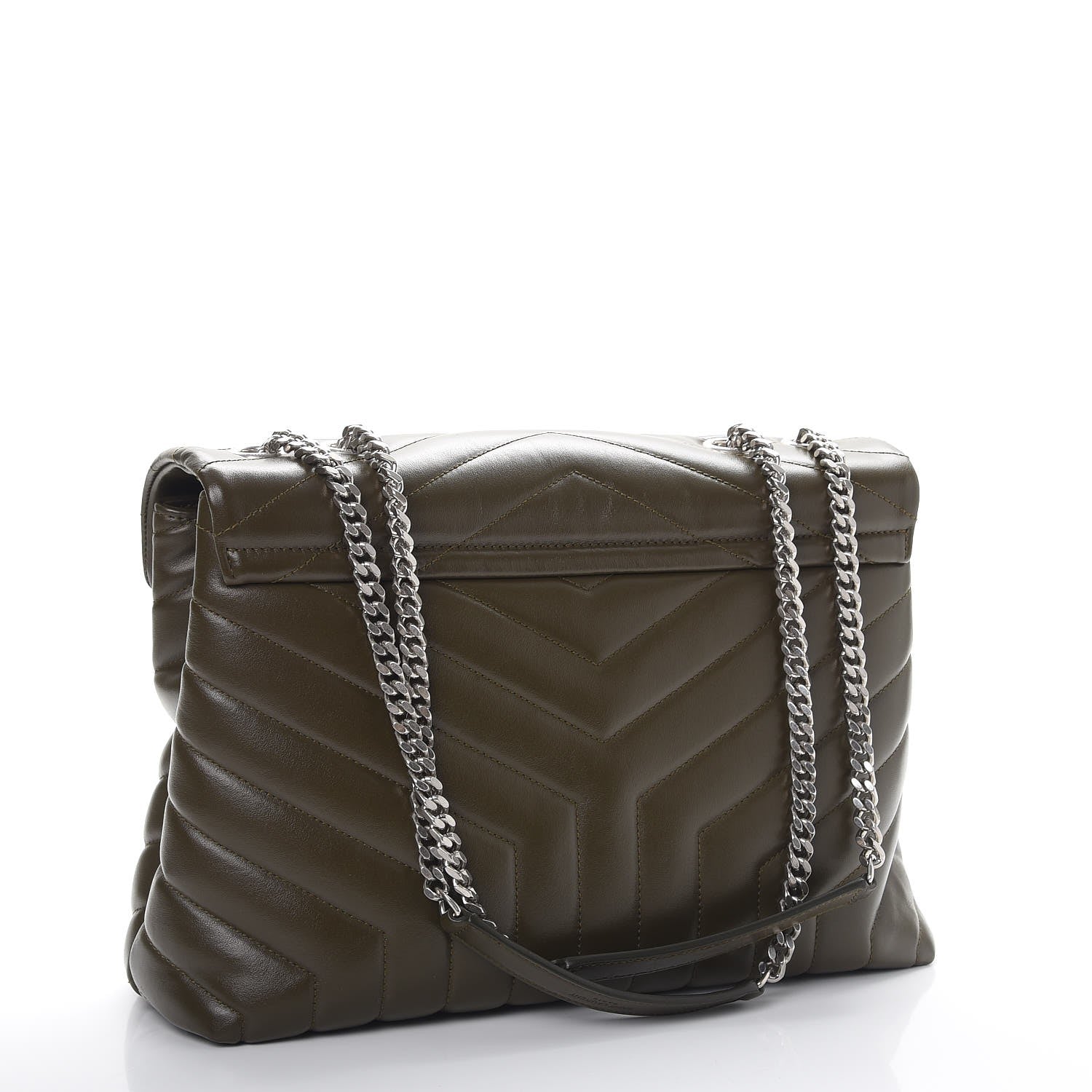 Saint Laurent Calfskin Y Quilted Monogram Medium Loulou Chain Satchel Kaki Fonce 3 of 8