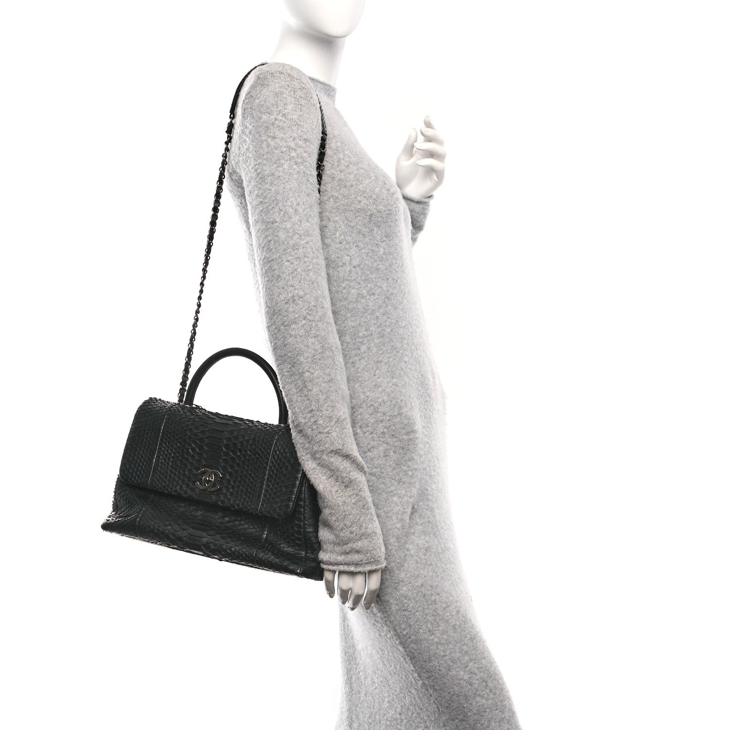 Chanel Snakeskin Small Coco Handle Flap Black 3 of 9