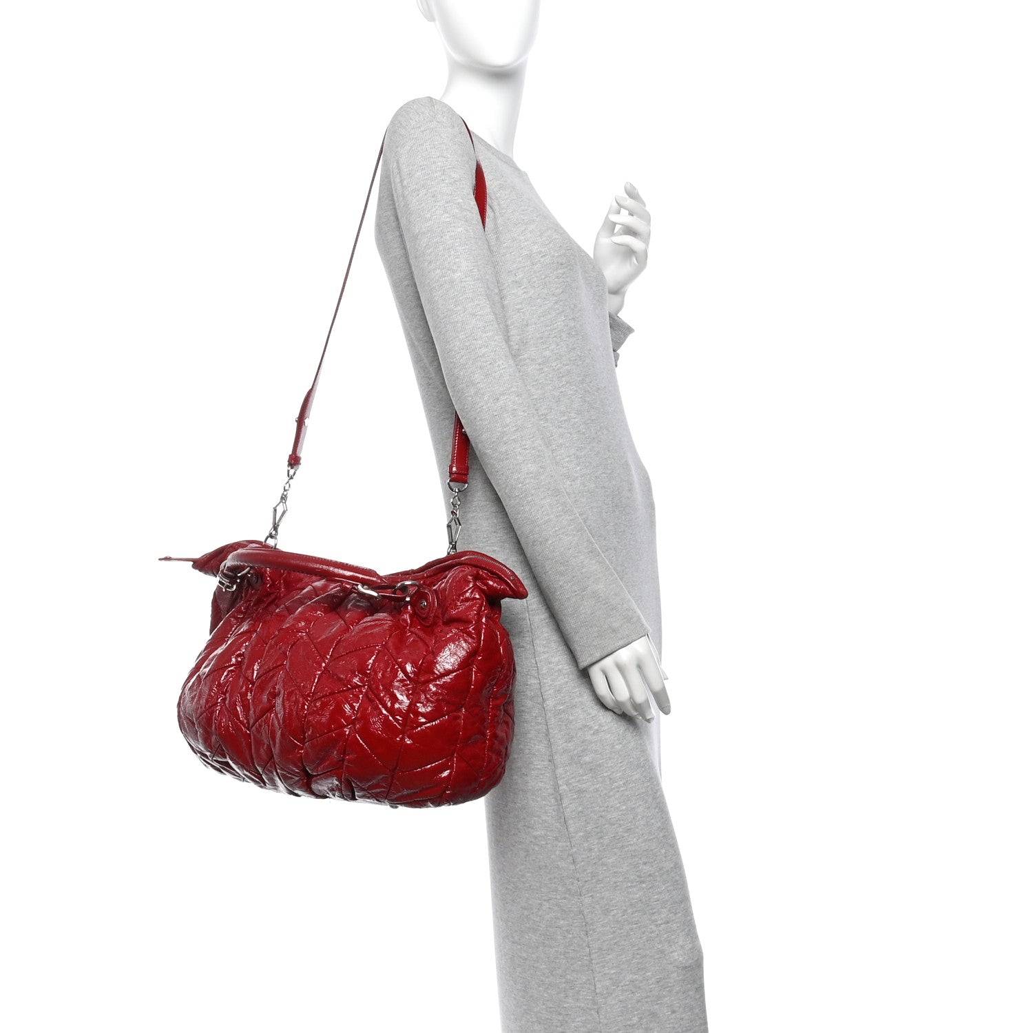 Miu Miu Vernice Trapunto Tote Rosso 2 of 16