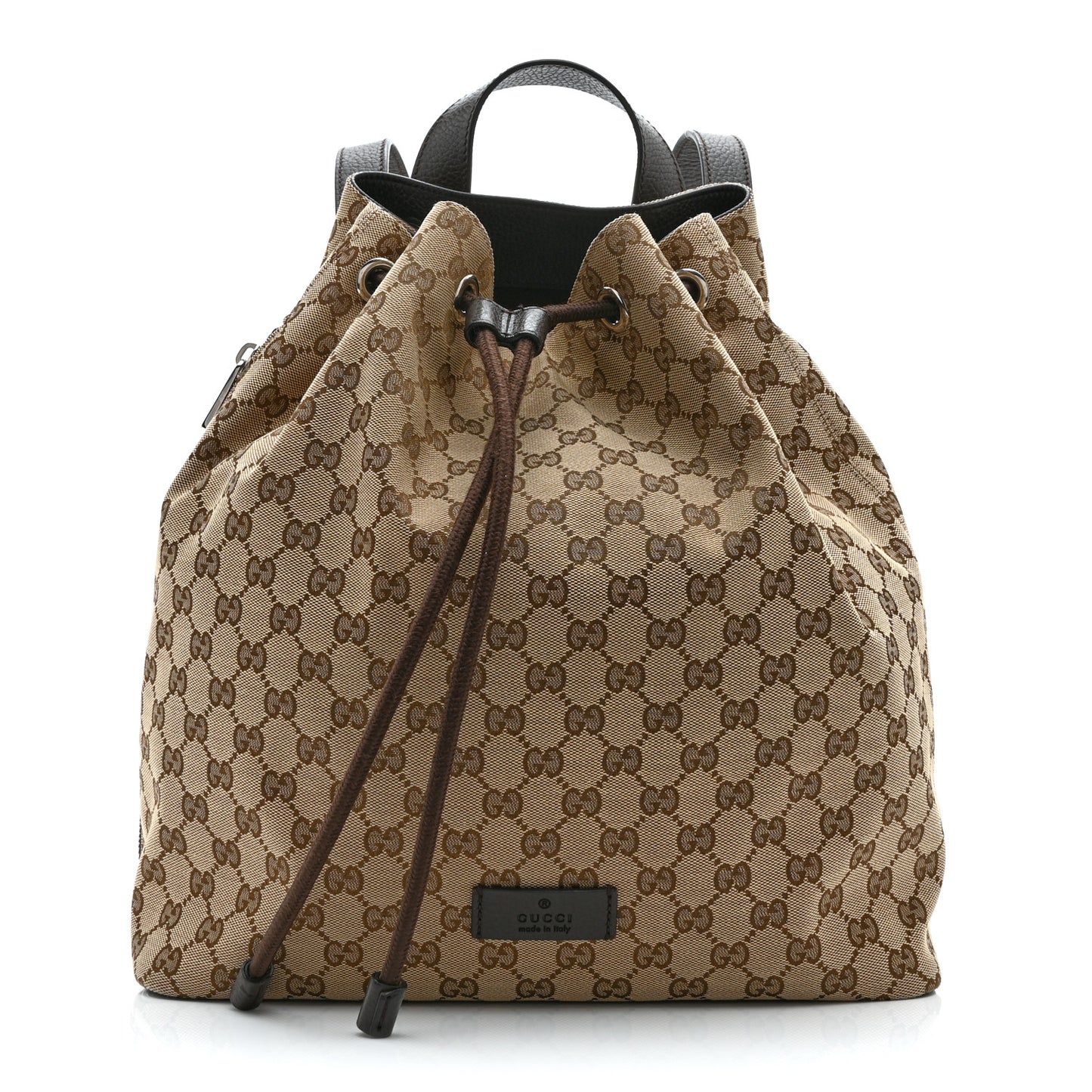 Monogram Dollar Calfskin O Drawstring Backpack Beige Ebony Testa di Moro Dark Chocolate