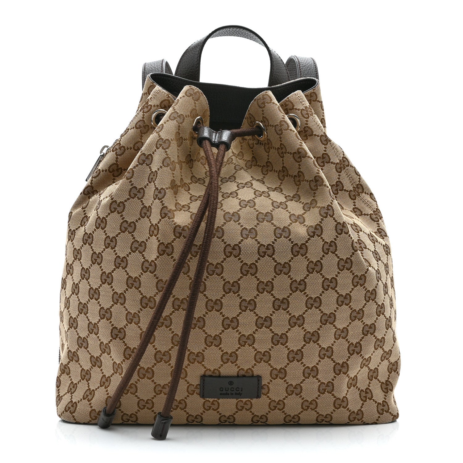Gucci Monogram Dollar Calfskin O Drawstring Backpack Beige Ebony Testa di Moro Dark Chocolate 1 of 11