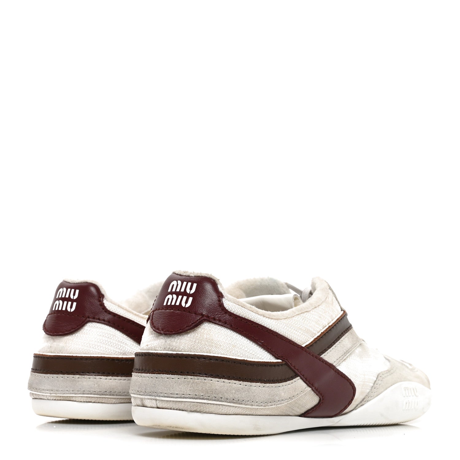 Miu Miu Technical Fabric Suede Gymnasium Sneakers 38 White Burgundy 4 of 8