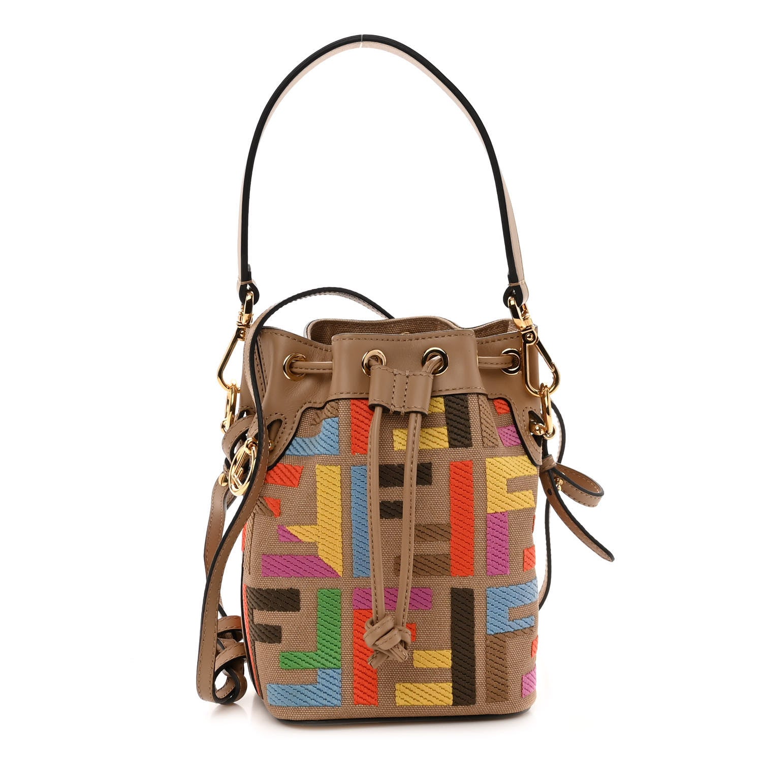 Fendi Canvas Vitello King F is Fendi FF Multicolor Embroidered Mini Mon Tresor Bucket Bag Multicolor Cuoio 1 of 10
