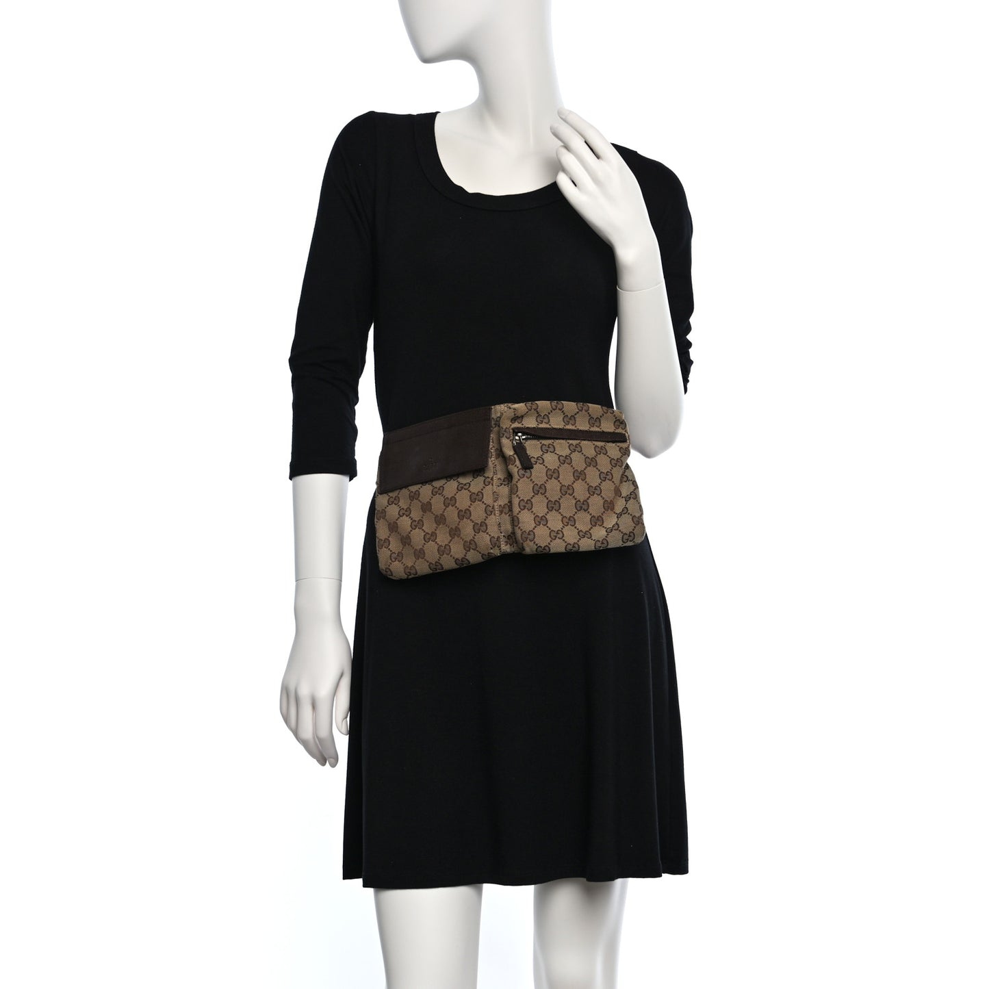 GG Monogram Web Double Pocket Belt Bag Dark Brown