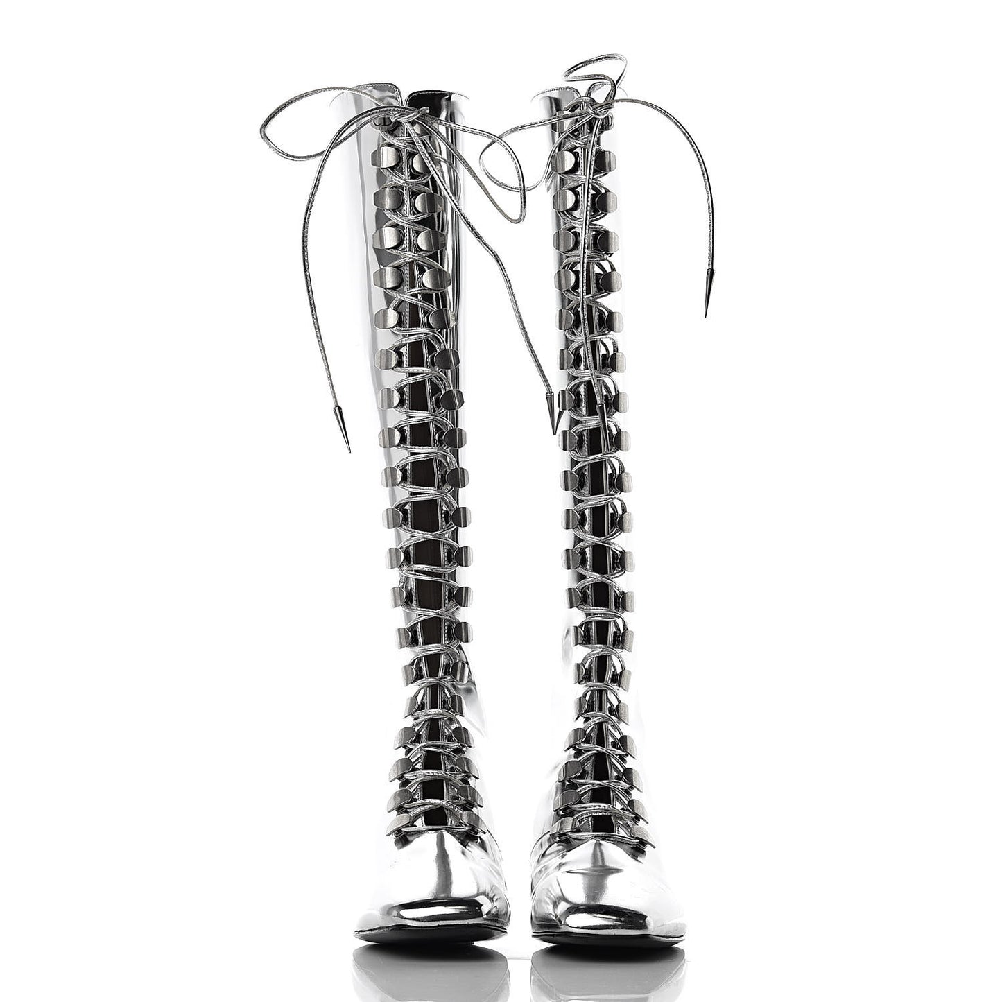 Mirror Finish Calfskin Hardior Lace Up Boots 35.5 Silver