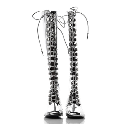 Christian Dior Mirror Finish Calfskin Hardior Lace Up Boots 35.5 Silver 2 of 9