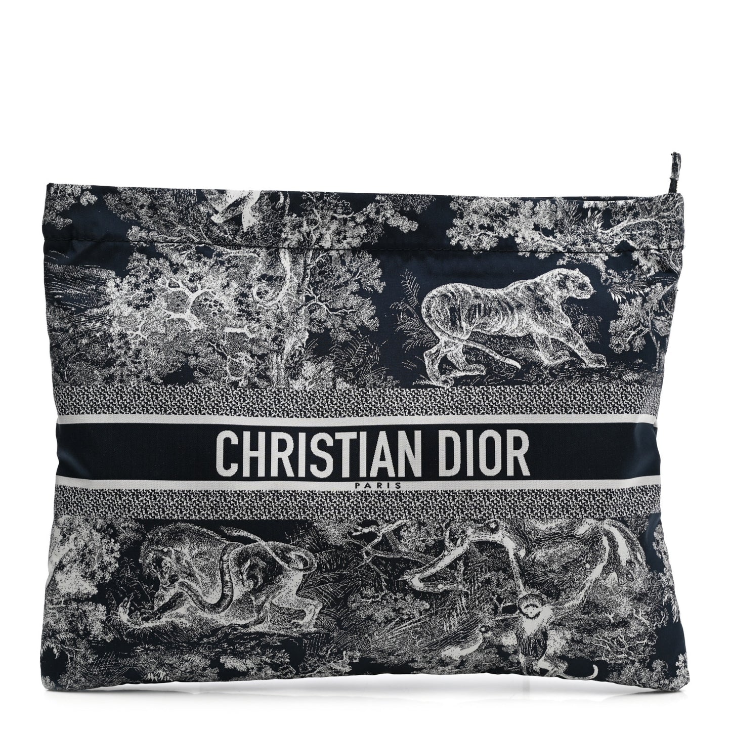 Embroidered Toile De Jouy Diortravel Zipped Pouch Blue
