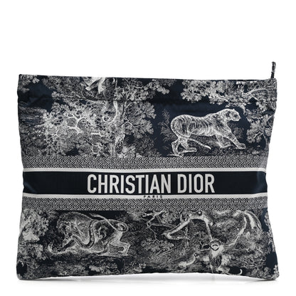 Christian Dior Embroidered Toile De Jouy Diortravel Zipped Pouch Blue 1 of 7